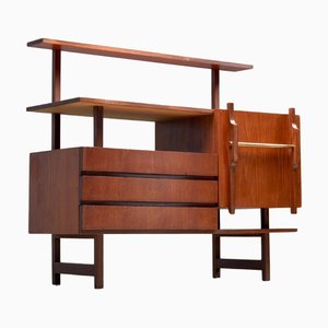 Geometrische Anrichte aus Holz & Messing, Italien, 1960er