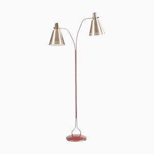 Red Lacquered and Brass Floor Lamp attributed to Eskilstuna Elektro Fabriks Ab, 1960