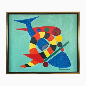 Abstracción acuática, años 50, óleo a bordo