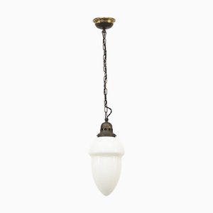 Lampe à Suspension en Laiton Opaline
