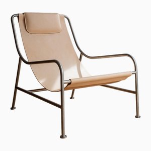 Outdoor Lounge Chair in Leather and Polished Stainless Steel by Keiji Takeuchi