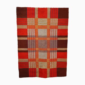 Alfombra tartán Mid-Century geométrica de lana pura, Italia, años 70