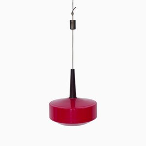 Lámpara de techo roja de vidrio, años 70