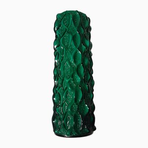 Danish Bark Glass Cylindrical Vase Overlaid in White, 1970s