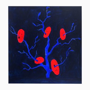 Waleria Matelska, Red Masks, 2024, Acrylic on Paper