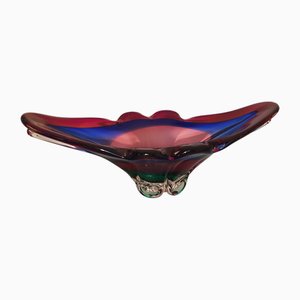 Bol en Verre de Murano Vert Rouge et Bleu attribué à Fulvio Bianconi pour Mazzega, 1950s