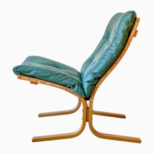Sedia Siësta in pelle verde acqua di Ingmar Relling per Westnofa, Norvegia, anni '70