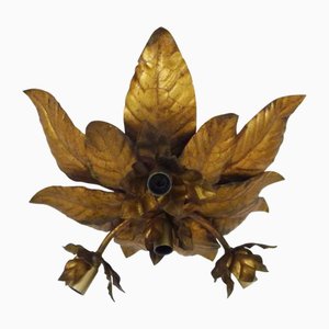 4-Light Foliage Ceiling Light in Gold Metal, Italy, 1970s