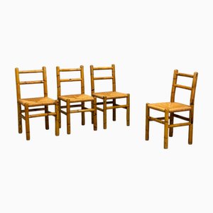 Stühle aus Bambus & Stroh, 1970er, 4er Set