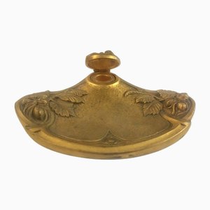 Inkwell Branches and Leaves of Hazelnut Trees in Gilt Bronze by Frecourt, 1890s