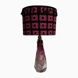 Base da tavolo in vetro cristallo rosa di Val St Lambert con paralume in tessuto fatto a mano di Lamplove, anni '70