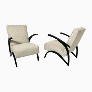 Set of Czechian Art Deco Black Laquered Lounge Chairs attributed to J. Halabala for Up Závody, 1930s