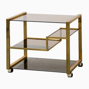 Golden Metal Trolley with Smoked Glass Shelves, 1970s