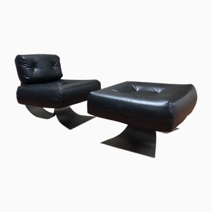 Silla y puf Alta de Oscar Niemeyer para Mobilier International, 1990. Juego de 2