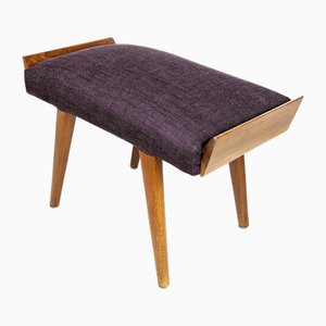 Poggiapiedi Mid-Century moderno in legno e tessuto viola, Italia, anni '50