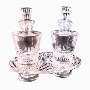 Bourgueil Model Oil Cruet in Art Deco Crystal by René Lalique, 1960s, Set of 3