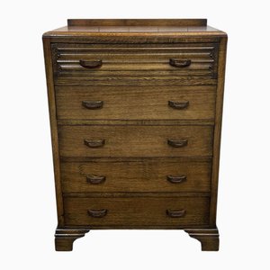 English Art Deco Style Oak Chest of Drawers, 1950s
