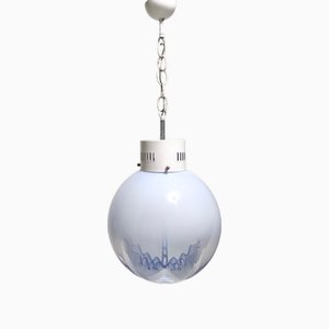 Lampe à Suspension en Verre de Murano Bleu et Transparent Attr. à Mazzega, années 1970