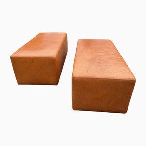 Pouf grandi in pelle marrone chiaro, set di 2