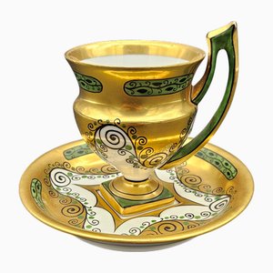 Taza y platillo Art Déco de porcelana de Matthes & Ebel, Mäbensdorf, años 30. Juego de 2