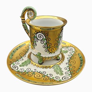 Art Deco Porcelain Cup and Saucer by Matthes & Ebel, Mäbensdorf, 1930s, Set of 2