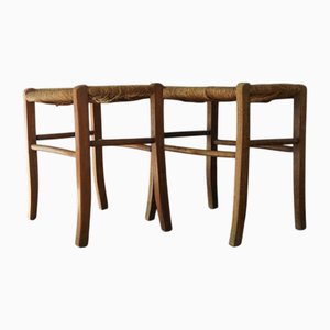 Set of Vintage Stools with Woven Seats, 1930s