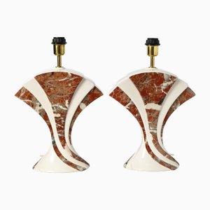 Italienische Tischlampen aus Marmor und Keramik von B Ceramiche für Tommaso Barbi, 1970er, 2er Set