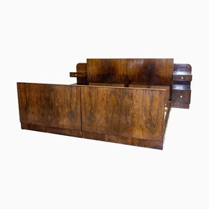 French Art Deco King Size Bed in Walnut, 1930