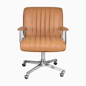 Sedia da scrivania in pelle attribuita a Osvaldo Borsani per Tecno Milano, anni '60
