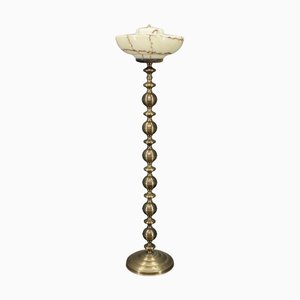 Vintage Brass Floor Lamp with Glass Shade, 1940s