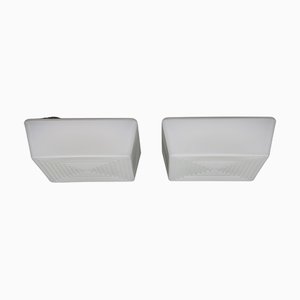 Milky Glass Square Ceiling Lights, 1970s, Set of 2