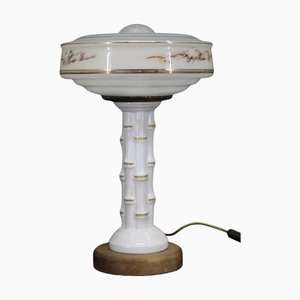 Ceramic Table Lamp with Glass Shade, 1940s