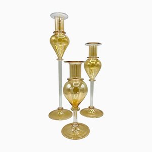 Bougeoirs en Verre Murano Doré, Italie, 1990s, Set de 3