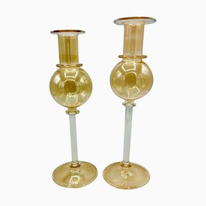 Bougeoirs en Verre Murano Doré, Italie, 1990s, Set de 2
