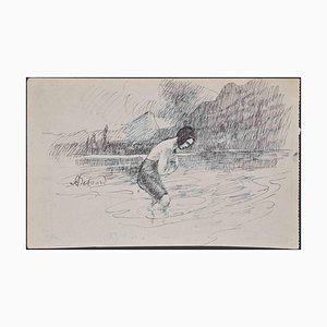 Isidore Pils, Nageur, Dessin à l'Encre, Milieu du XXe Siècle