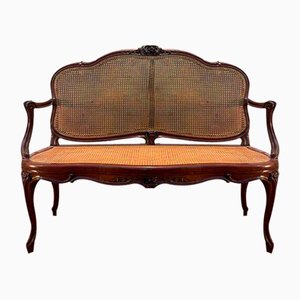 Louis XV Mahogany and Cane Bench