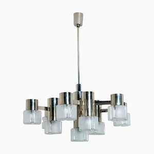 Chrome and Murano Glass Chandelier by Sciolari, 1970