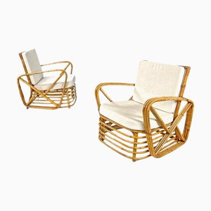 Österreichische Art Deco Sessel aus Rattan & Weißem Stoff von Paul Frankl, 1940er, 2er Set