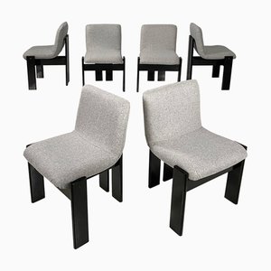Sillas italianas modernas de madera lacada en negro y tela gris de Salocchi, años 70. Juego de 6