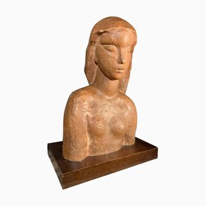 Art Deco Expressionist Sculpture Naked Woman Bust by Harry Elstrom, 1940s