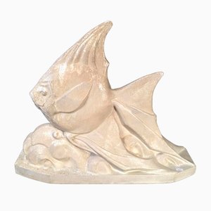 Roger Guérin, Große Art Deco Fischskulptur, 1935, Steingut