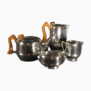 Kaffee- und Teeservice aus gebürstetem Aluminium von Picquot Ware, England, 1950er, 4er Set
