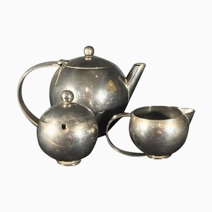 Art Deco Modernist Silver Metal Tea or Coffee Service, 1940s, Set of 3