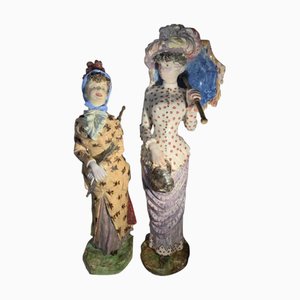 Impressionist Earthenware Women Sculptures from Cacciapuoti Fratelli, 1881, Set of 2
