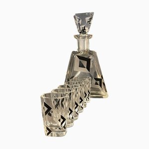 Kubistisches Art Deco Likörservice aus Kristallglas von Karl Palda, 1930er, 8er Set
