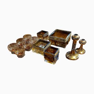 Smoked Brutalist Glassware Set by Timo Sarpaneva for Oy Kumela Ltd, 1972, Set of 12