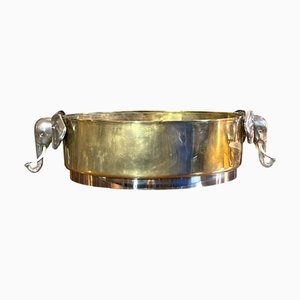Grand Refroidisseur de Bouteille ou Cache-Pot avec Têtes d'Éléphant en Laiton, Bronze et Métal Argenté par Gabriella Binazzi, 1960s