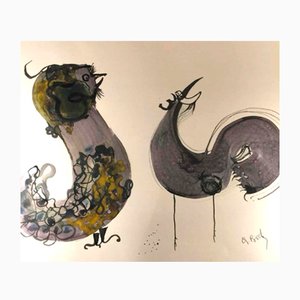 Anne Body, The Great Combat, Mixed Media on Paper, 1965