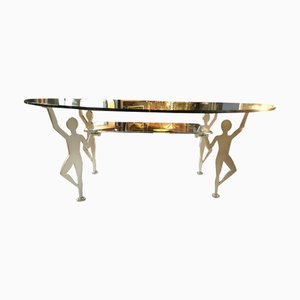 Anthropomorphic Coffee Table in Lacquered Metal and Glass, 1980s