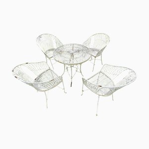 Table et 4 Chaises Vintage en Fer Forgé, Set de 5